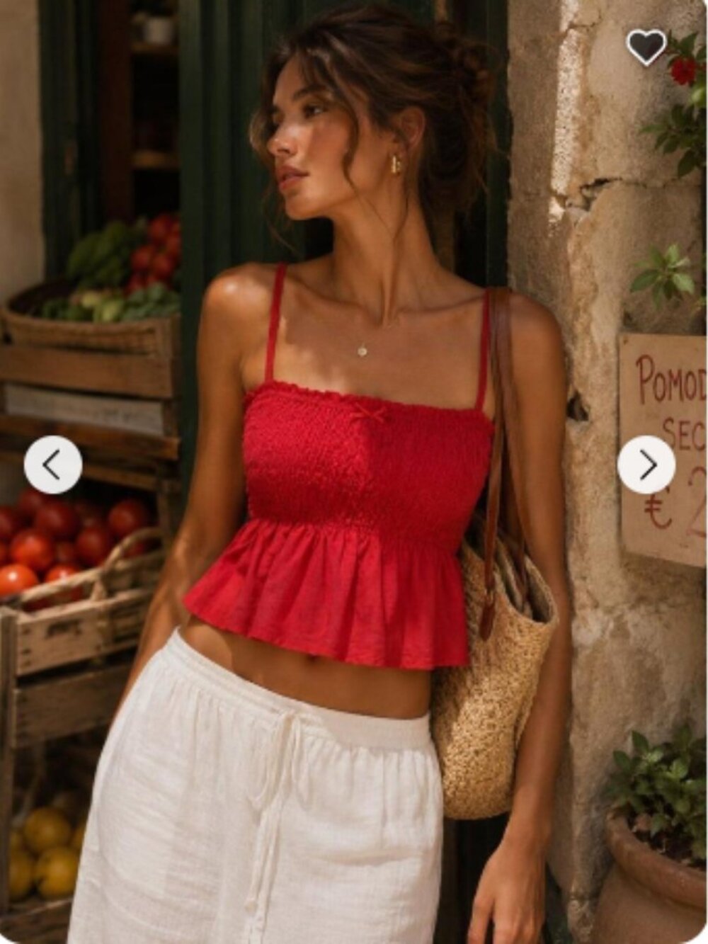 Edikted Red Smocked Peplum Cami Top XS 100% Cotton Millie